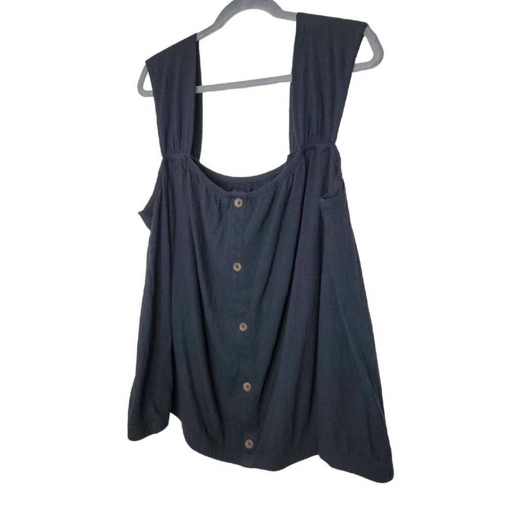 Lane Bryant Tank Top Wmns 26/28 Black Sleeveless Seersucker Flowy Stretch Button - Picture 2 of 9
